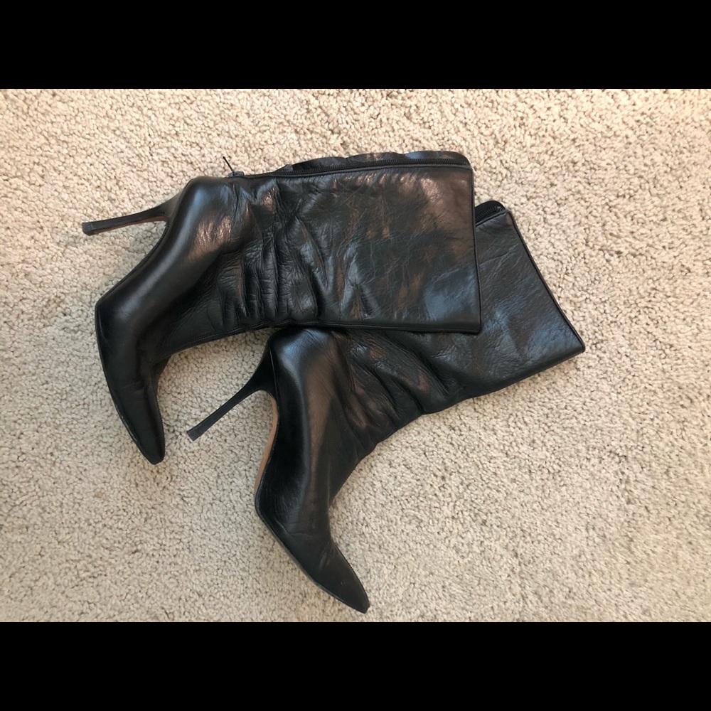 Manolo Blahnik Black Leather Knee Boots Size 35